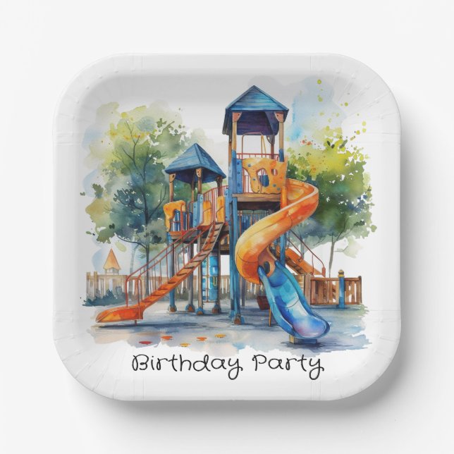 Wasserfarbe Playground Park Kinderparty Pappteller (Vorderseite)