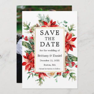 Wasserfarbe Poinsettia Blumengrün Foto Save The Date