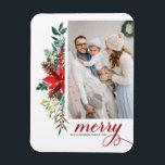 Wasserfarbe Poinsettia Botanische Frohe Weihnachte Magnet<br><div class="desc">Fröhlich und hell! Feiern Sie Weihnachten mit diesem Aquarell Foto Weihnachtsmagneten Foto. Es verfügt über eine blumengeschmückte Aquarellgarage mit roten Poinsettias,  Pinecones,  Beeren und Grünpflanzen. Personalisieren Sie diese durch Hinzufügen von Fotos,  Namen und Nachrichten. Dieser botanische Weihnachtsmagnet ist auch in anderen Fotos erhältlich.</div>