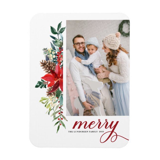 Wasserfarbe Poinsettia Botanische Frohe Weihnachte Magnet (Vertikal)