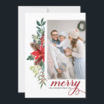 Wasserfarbe Poinsettia Botanisches Weihnachtsfest  Feiertagskarte<br><div class="desc">Fröhlich und hell! Feiern Sie Weihnachten mit dieser Aquarell Foto Weihnachtskarte. Es verfügt über eine blumengeschmückte Aquarellgarage mit roten Poinsettias,  Pinecones,  Beeren und Grünpflanzen. Personalisieren Sie diese durch Hinzufügen von Fotos,  Namen und Nachrichten. Diese botanische Weihnachtsfotokarte ist auch in anderen Karten erhältlich.</div>