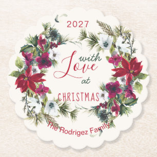 Wasserfarbe Poinsettia, heilig, Kiefer Weihnachten Untersetzer