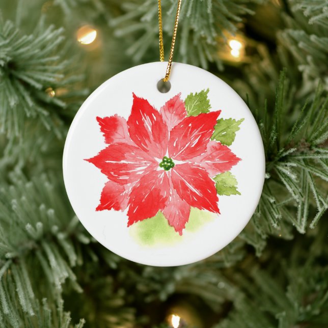Wasserfarbe Poinsettia Keramik Ornament (Baum)
