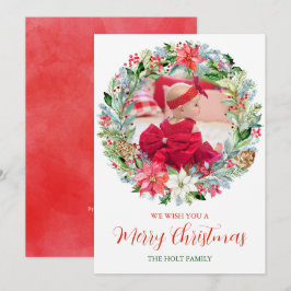 Wasserfarbe Poinsettia Weihnachtskranz Fotokarten Feiertagskarte