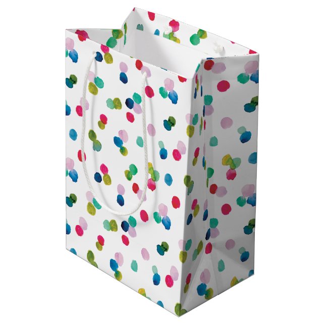 Wasserfarbe Polka Dot Poms Mittlere Geschenktüte (Rückseite Schrägansicht)