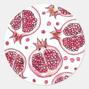 Wasserfarbe Pomegranat und Farbmuster Runder Aufkleber