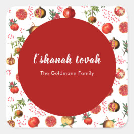 Wasserfarbe Pomegranate Muster Rosh Hashanah Quadratischer Aufkleber