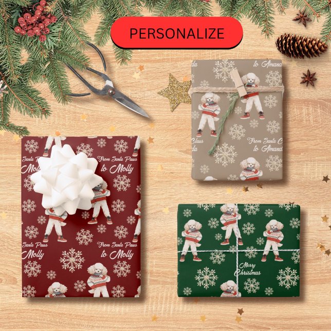 Wasserfarbe Poodle Snowflake Custom Weihnachten Geschenkpapier Set (Von Creator hochgeladen)