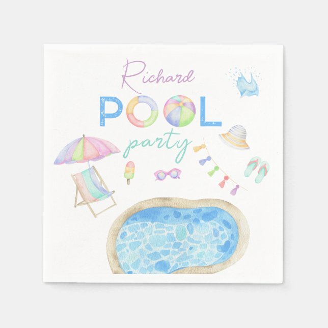 Wasserfarbe Pool Geburtstagsfeier Pool Schwimmen  Serviette (Vorderseite)