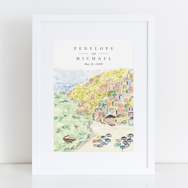 Wasserfarbe Positano Italien Hochzeit in Urlaubsor Poster (Von Creator hochgeladen)