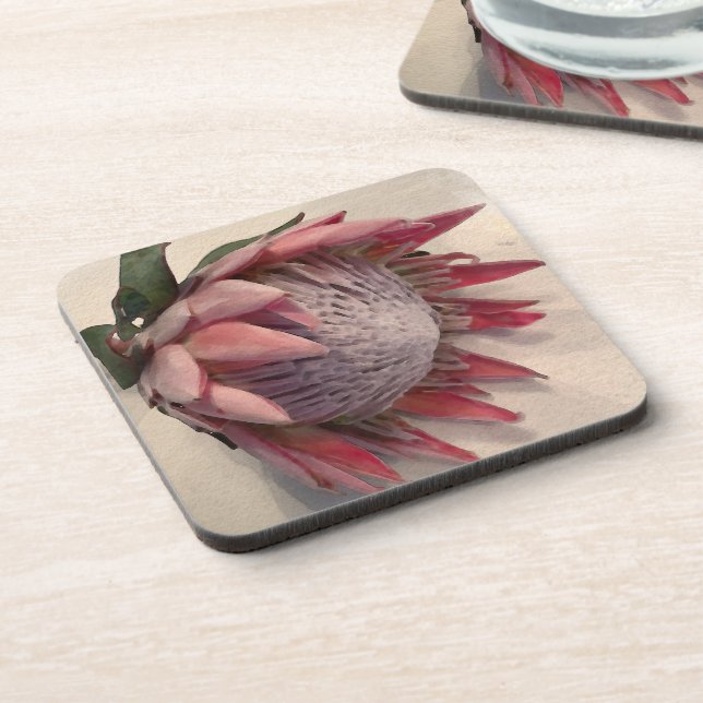 Wasserfarbe Protea Getränkeuntersetzer (Linke Seite)