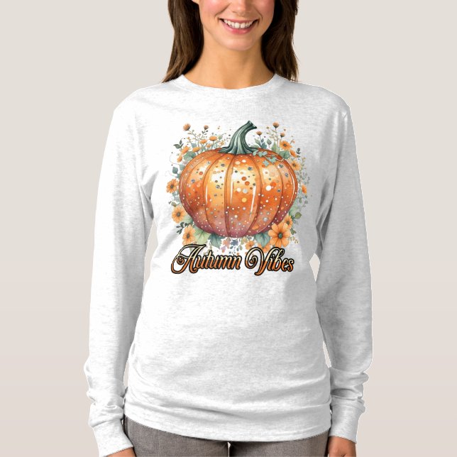 Wasserfarbe Pumpkin Autumn Vibes T-Shirt (Vorderseite)
