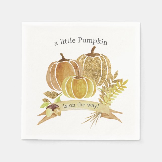 Wasserfarbe Pumpkin Fall Baby Dusche Napkins Serviette (Vorderseite)