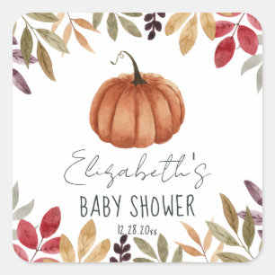 Wasserfarbe Pumpkin Fall Themed Baby Dusche Quadratischer Aufkleber
