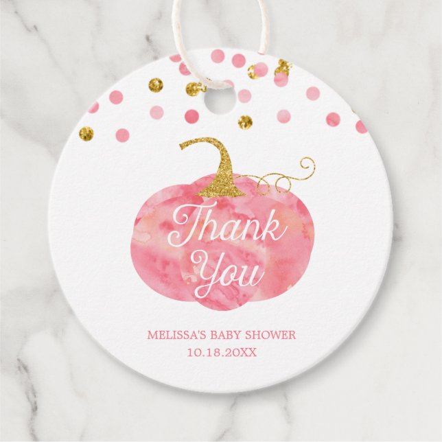 Wasserfarbe Pumpkin Glitzer Fall Girl Babydusche Geschenkanhänger (Vorderseite)