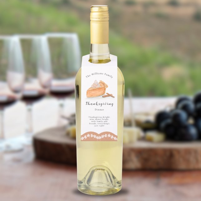 Wasserfarbe Pumpkin Kuchen Ahorn Blätter Erntedank Flaschenanhänger (A great way to bring your wine to a Thanksgiving party!)