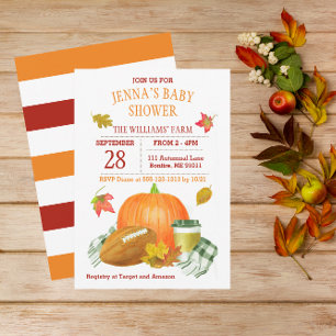 Wasserfarbe Pumpkin Latte und Fußball Baby Dusche Einladung