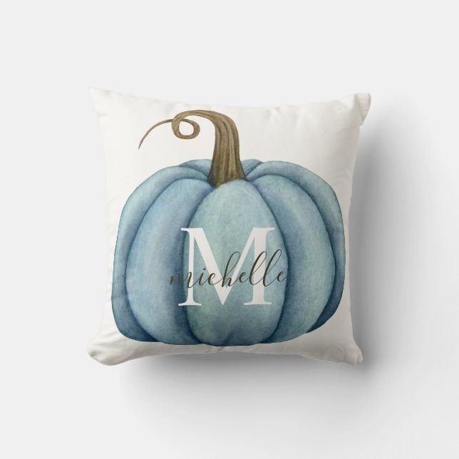 Wasserfarbe Pumpkin Mit Monogramm Boho Fall Decke Kissen (Vorderseite)