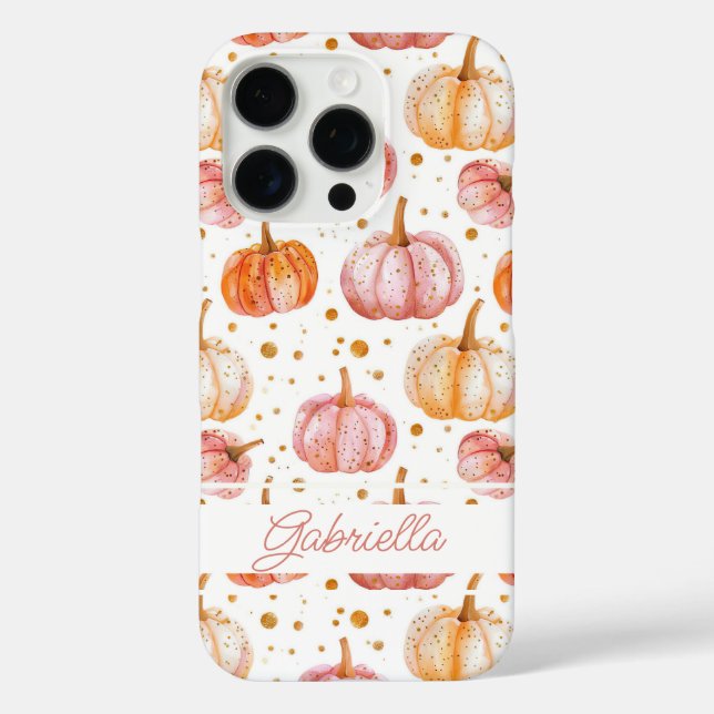 Wasserfarbe Pumpkin Muster mit Namen Case-Mate iPhone Hülle (Rückseite)