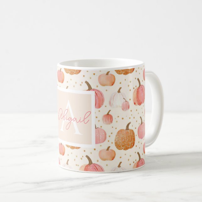 Wasserfarbe Pumpkin Muster mit Namen Kaffeetasse (VorderseiteRechts)
