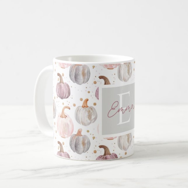 Wasserfarbe Pumpkin Muster mit Namen Kaffeetasse (Vorderseite Links)