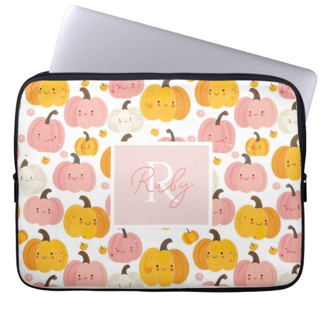 Wasserfarbe Pumpkin Muster mit Namen Laptopschutzhülle (Vorderseite)