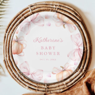 Wasserfarbe Pumpkin Pink Bow Baby Dusche Pappteller