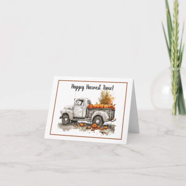 Wasserfarbe Pumpkin Truck Happy Harvest Time Card Karte (Vorderseite)