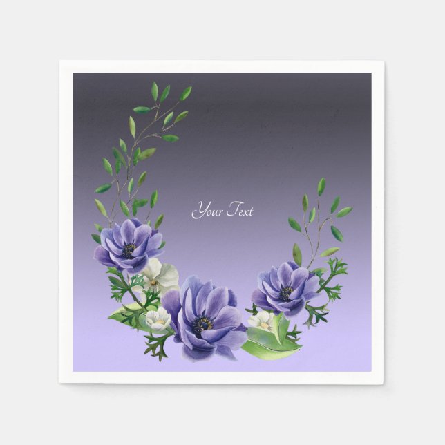 Wasserfarbe Purple Blumen Napkins Serviette (Vorderseite)