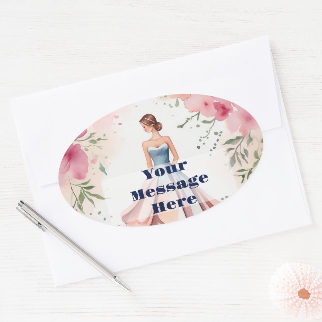 Wasserfarbe Quinceanera Feier Ovaler Aufkleber (Umschlag)
