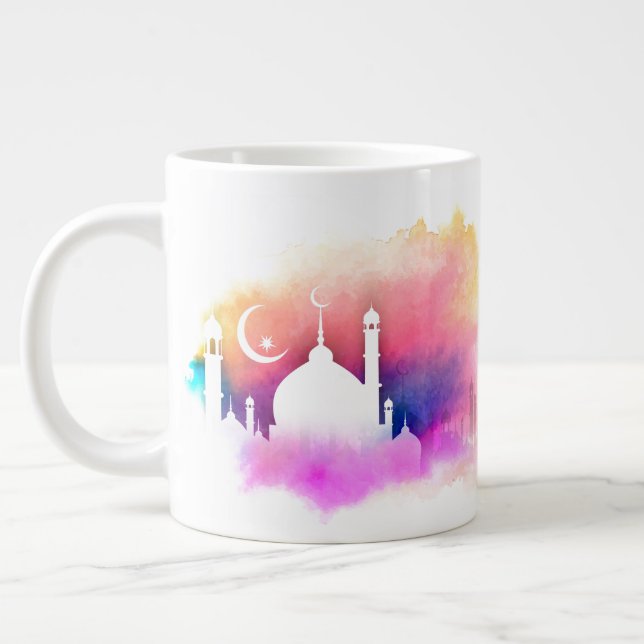 Wasserfarbe Ramadan Moschee Orange und Purpurfarbe Jumbo-Tasse (Links)