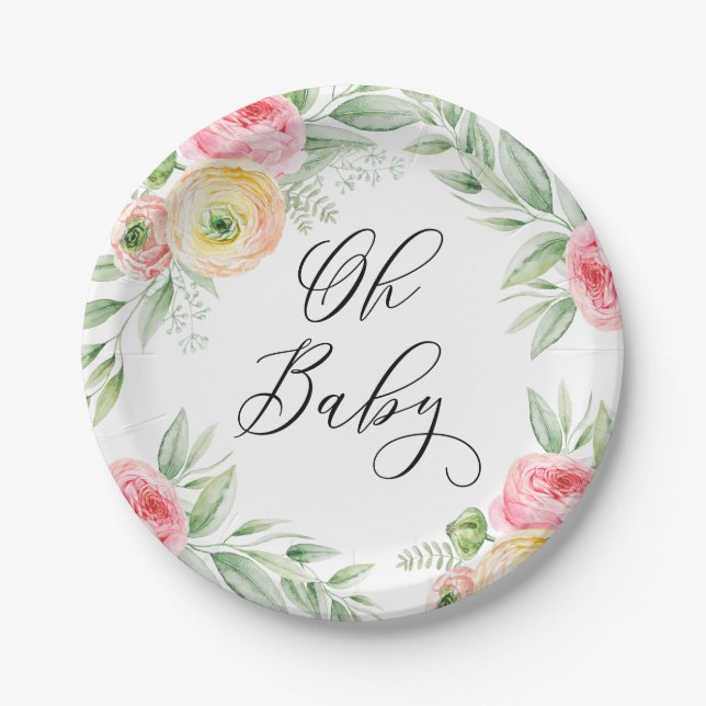 Wasserfarbe Ranunculus Blume Frühjahrsdusche Pappteller (Vorderseite)