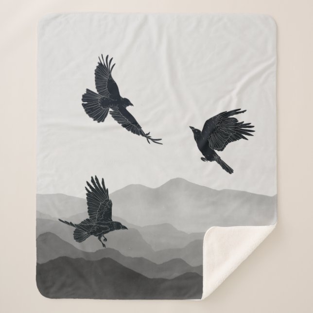 Wasserfarbe Ravens Crows Black Birds Wildlife Sherpadecke (Vorderseite)