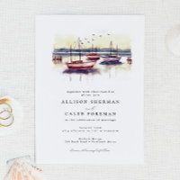 Wasserfarbe Red Blue Sailboats Hochzeit im Hafen