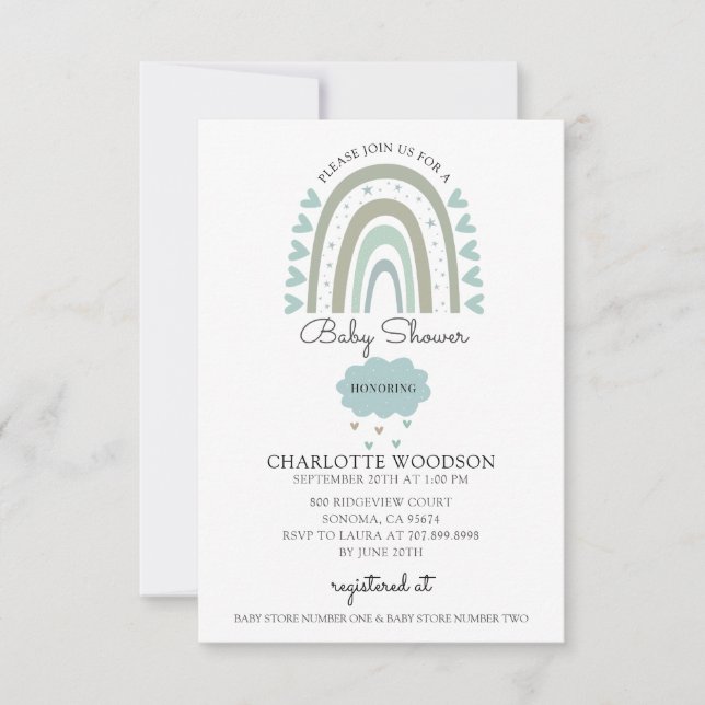 Wasserfarbe Regenbogen Blue Baby Boy Dusche Einladung (Vorderseite)