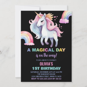 Wasserfarbe Regenbogen Einhorn Geburtstag Einladun Einladung