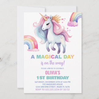 Wasserfarbe Regenbogen Einhorn Geburtstag Einladun Einladung