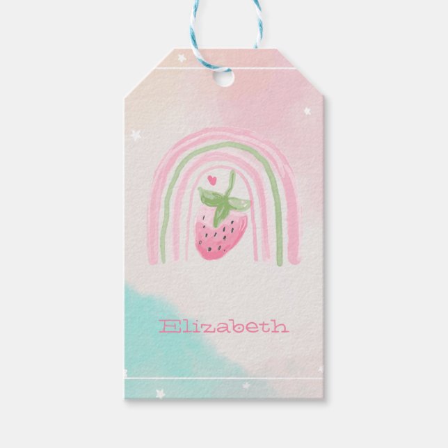 Wasserfarbe Regenbogen Erdbeere Geschenkanhänger (Vorderseite)