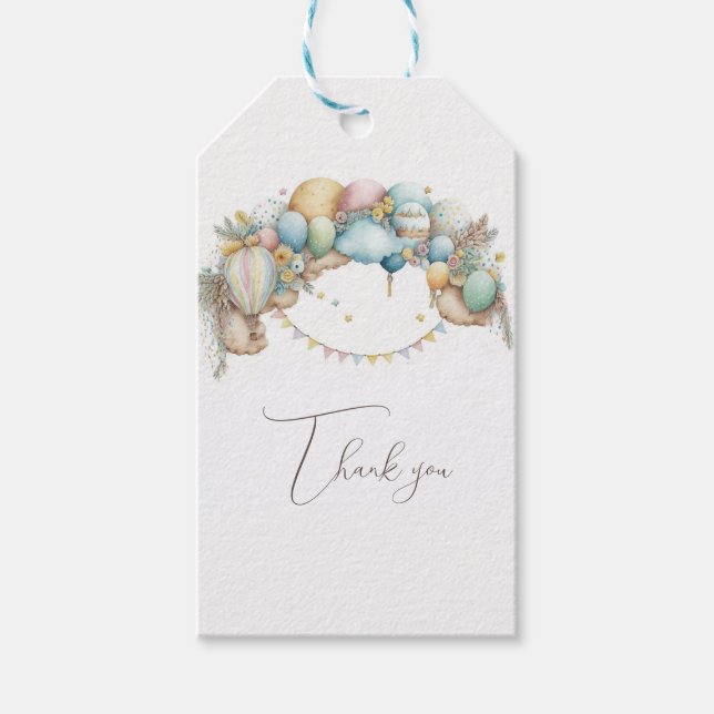 Wasserfarbe Regenbogen Luft Ballon Babydusche Geschenkanhänger (Vorderseite)