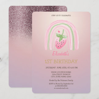 Wasserfarbe Regenbogen Strawberry Glitzer Geburtst Einladung