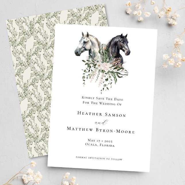 Wasserfarbe Reittiere Hochzeit Save The Date (Classy and elegant equestrian wedding invitation design)