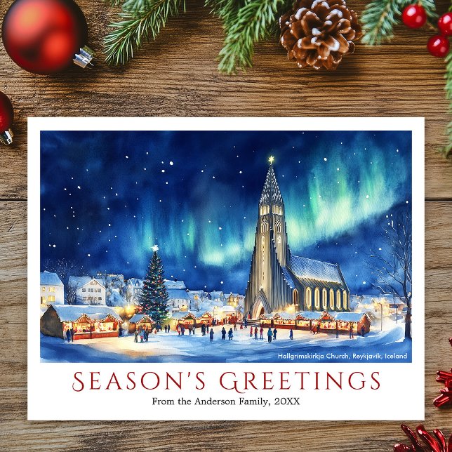 Wasserfarbe Reykjavik Island Weihnachten (Watercolor Reykjavik Iceland Travel Christmas Holiday Postcard)