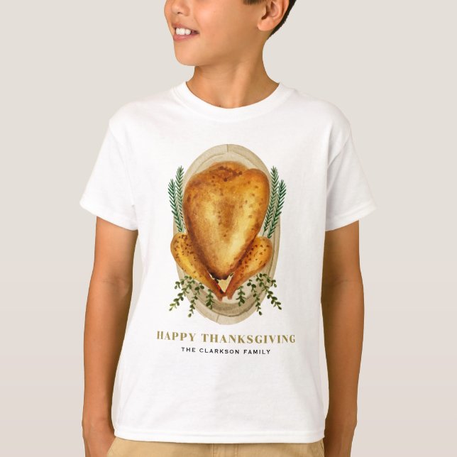 Wasserfarbe Roasted Türkei glücklich Thanksgiving T-Shirt (Vorderseite)