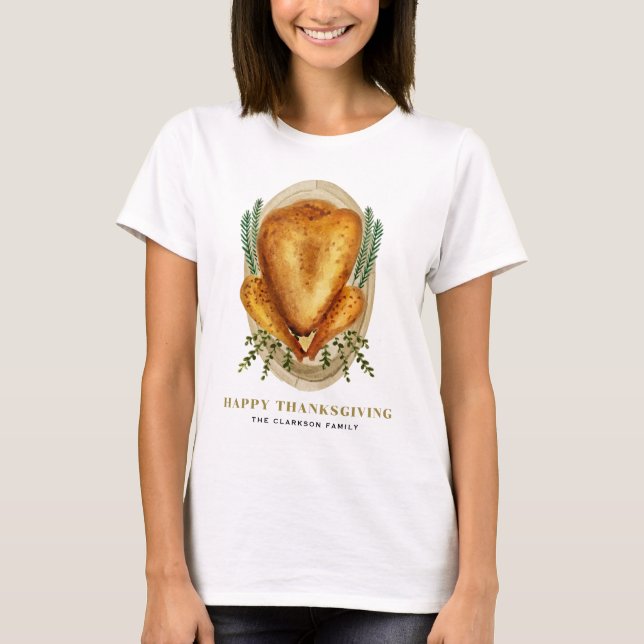 Wasserfarbe Roasted Türkei glücklich Thanksgiving T-Shirt (Vorderseite)