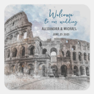 Wasserfarbe Rom, Italien Quadratischer Aufkleber