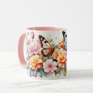 Wasserfarbe Romantische Elegante Butterfly Blume T Tasse