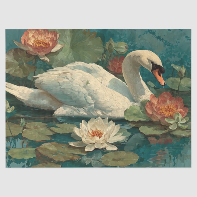 Wasserfarbe Romantische Elegante "Lake Swan" Seidenpapier (Vorderseite)