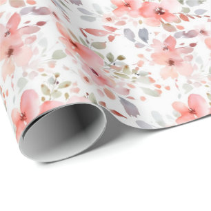 Wasserfarbe Romantische Pastelle Koralle Flora Geschenkpapier