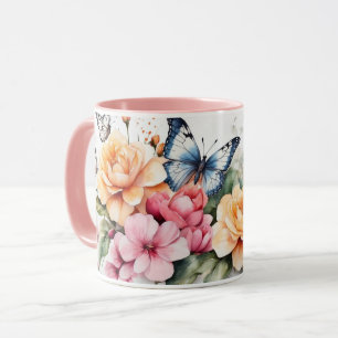 Wasserfarbe Romantische Rosa Schmetterling Blume T Tasse