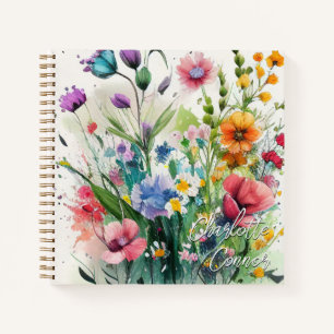 Wasserfarbe Romantische Wildblumen Personalisiert Notizbuch